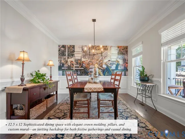 a dining room view with a table and chairs