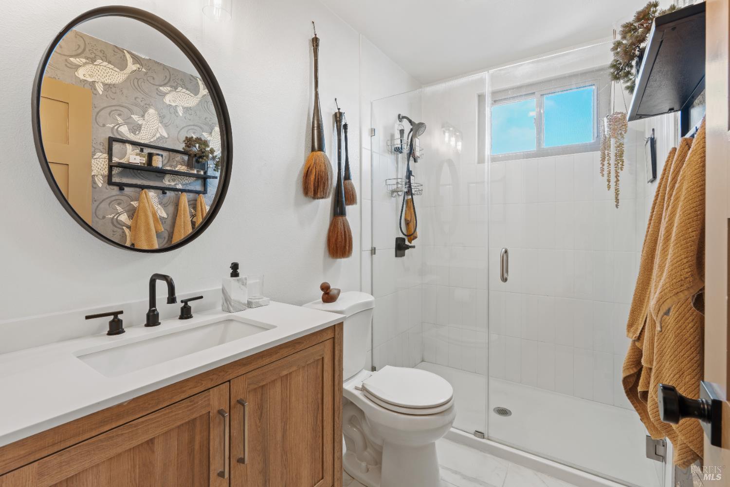 8633 Lancaster Drive Rohnert Park, CA 94928 - Photo 20 of 67 Upstairs full-bath remodeled 2022 with tile floors and tile shower.