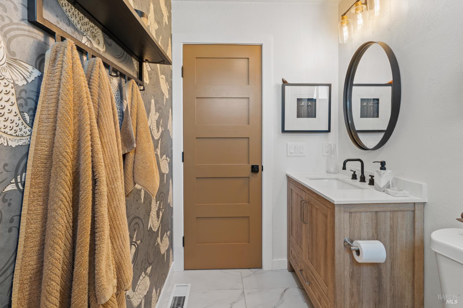 8633 Lancaster Drive Rohnert Park, CA 94928 - Photo 47 of 66 a bathroom with a sink a mirror a vanity and a shower