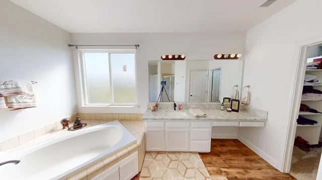 a bathroom with a sink double vanity