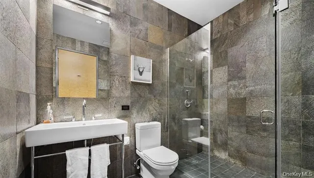 a bathroom with a sink toilet vanity and shower