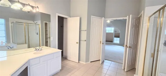 a view of an empty walk in closet