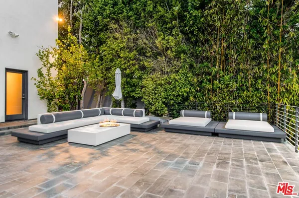 a outdoor space with patio couches and a potted plant