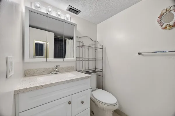 a bathroom with a sink a toilet a mirror and vanity
