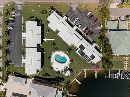 an aerial view of a highlighted house