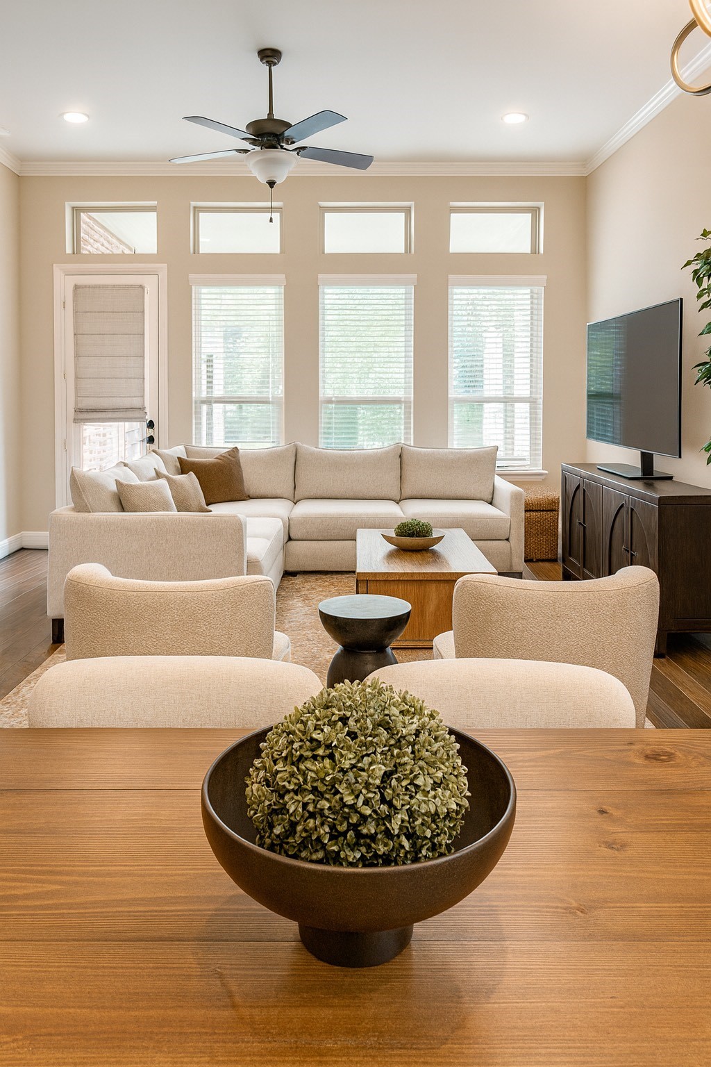 4326 Victoria Pine Drive Spring, TX 77386 - Photo 12 of 36 a living room with furniture a large window and a chandelier