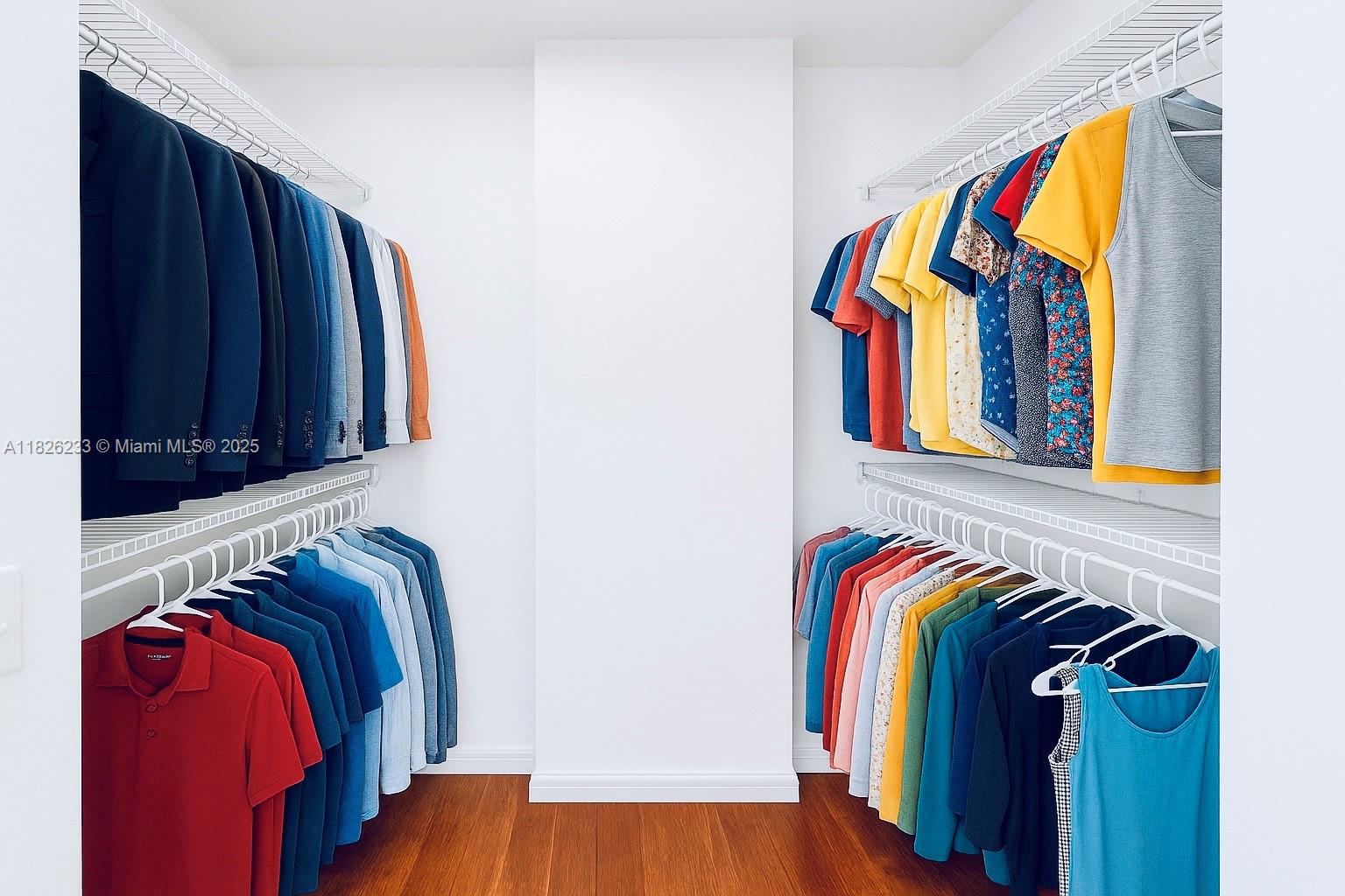2025 Northeast 164th Street, Unit 901 North Miami Beach, FL 33162 - Photo 8 of 12 a view of walk in closet with clothes and shoes
