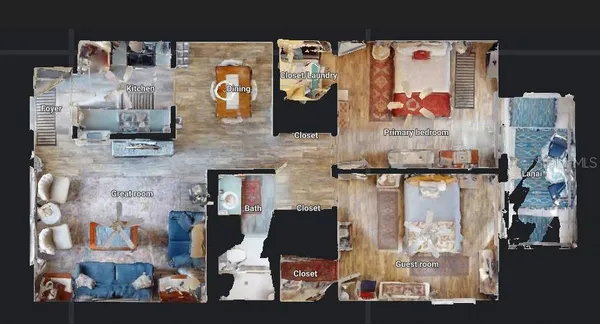 an aerial view of a house with swimming pool