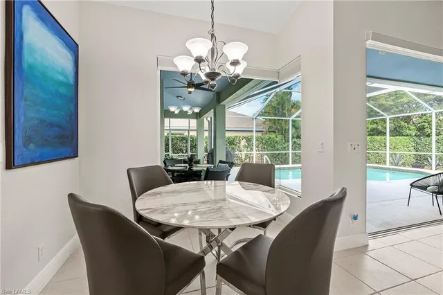 a view of a dining room with furniture wooden floor and chandelier