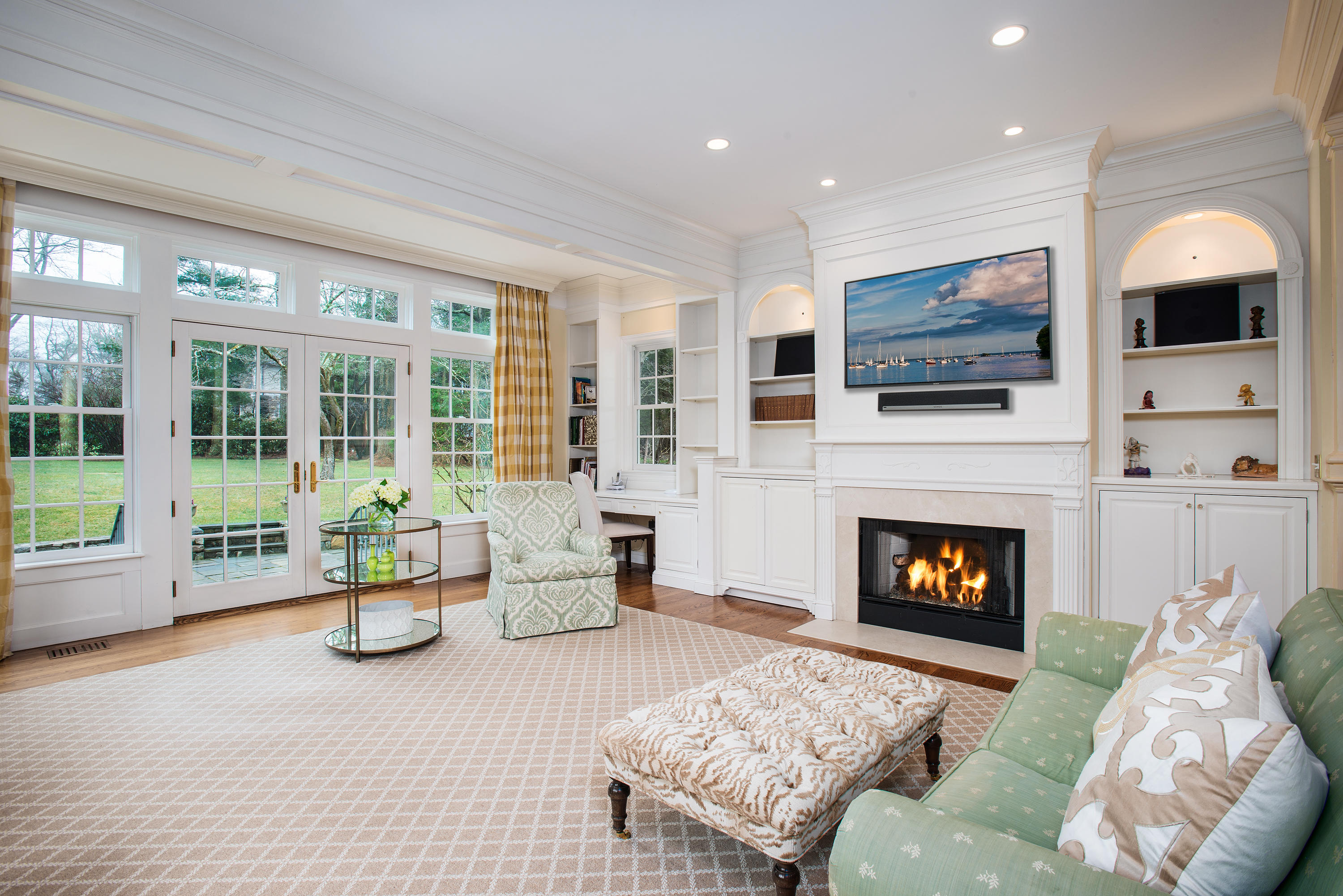 17 Searles Road Darien, CT 06820 - Photo 13 of 36 a living room with furniture fireplace and flat screen tv