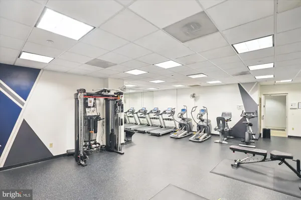 a view of a room with gym equipment