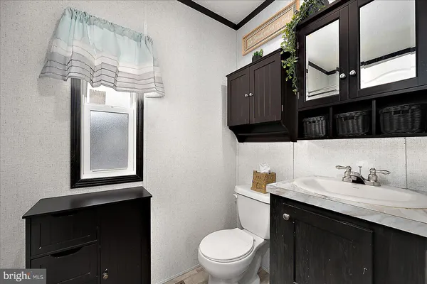 a bathroom with a toilet a sink and mirror