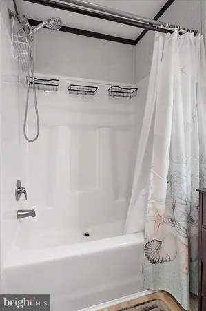 a bathroom with a shower and a bath tub