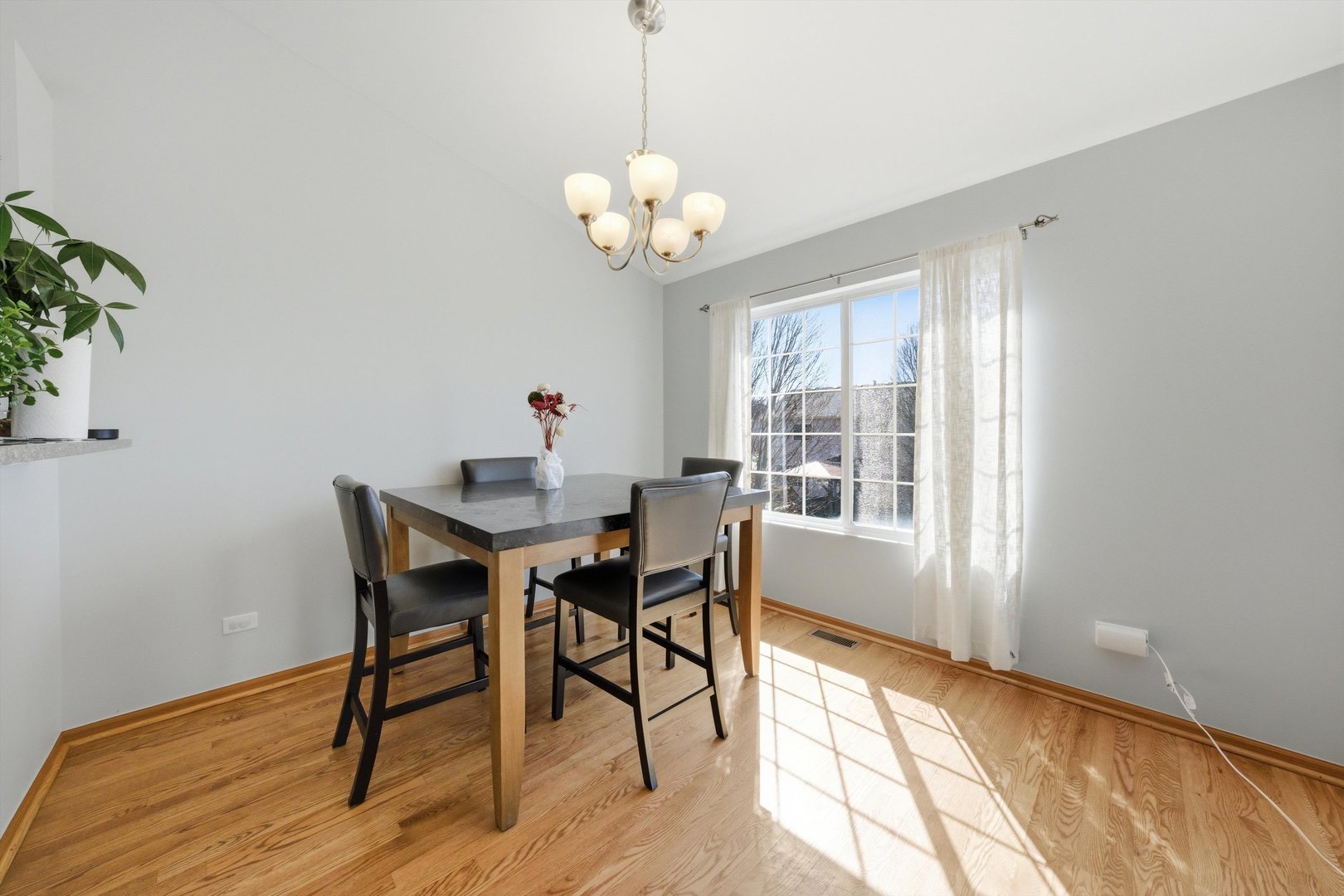 2450 Saddle Ridge Drive Joliet, IL 60432 - Photo 12 of 31 a dining room with wooden floor a chandelier a wooden table and chairs