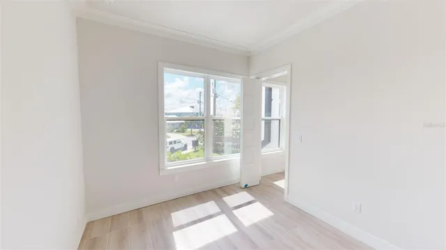 an empty room with windows