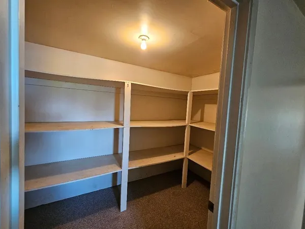 a view of walk in closet with empty racks