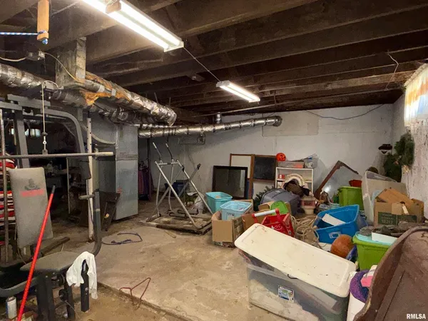 a view of a storage room with furniture