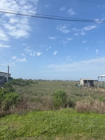 a view of a field with an ocean