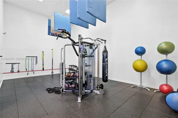 a view of a room with gym equipment