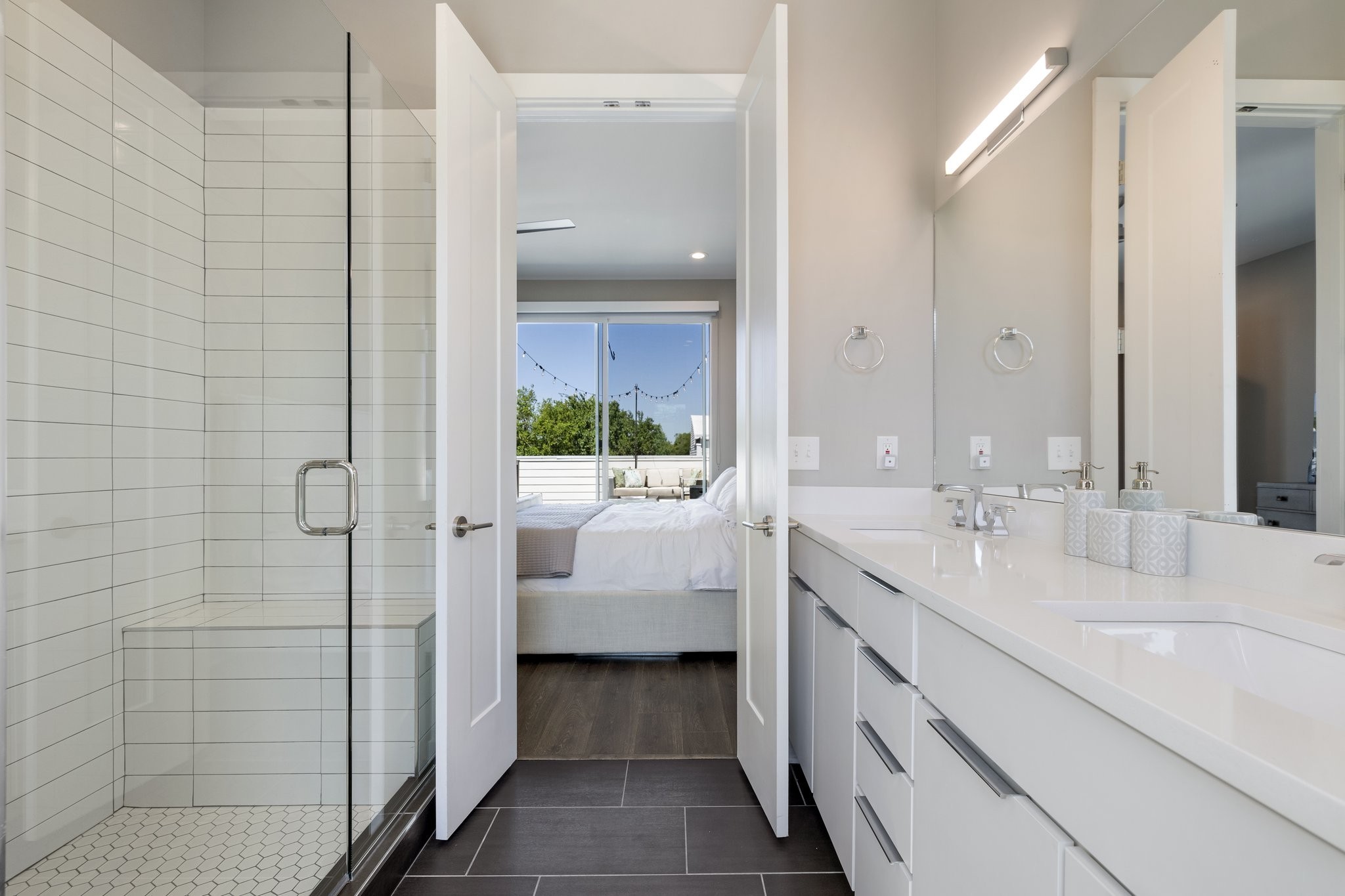 1300 Lischey Avenue, Unit 2 Nashville, TN 37207 - Photo 44 of 55 a bathroom with a double vanity sink mirror and shower