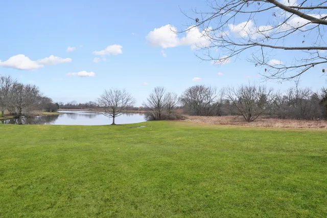 a view of a field of grass and trees