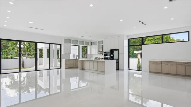 view of kitchen with furniture and large window