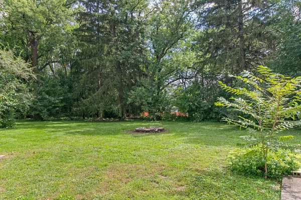 a backyard of a house with lots of green space and trees