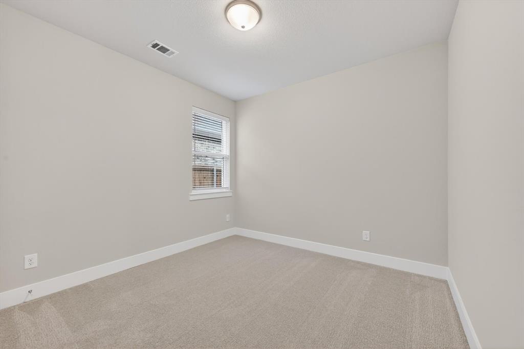 4123 Windy Point Court Oak Point, TX 75068 - Photo 24 of 29 Neutral-toned room with plush carpeting, a single window with blinds, and a flush-mount ceiling light fixture