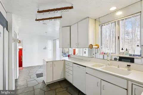 a kitchen with a sink dishwasher a refrigerator and cabinets