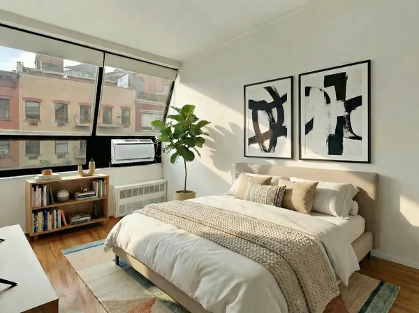 a living room with furniture and a window