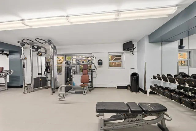 a view of a room with gym equipment