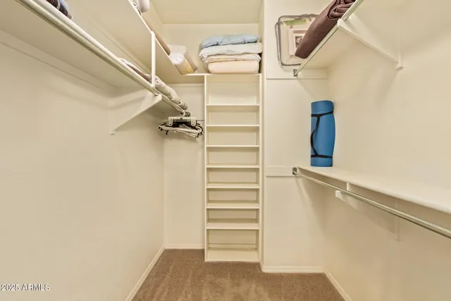 a view of walk in closet with empty racks