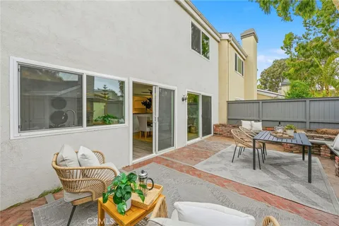 a building outdoor space with patio furniture