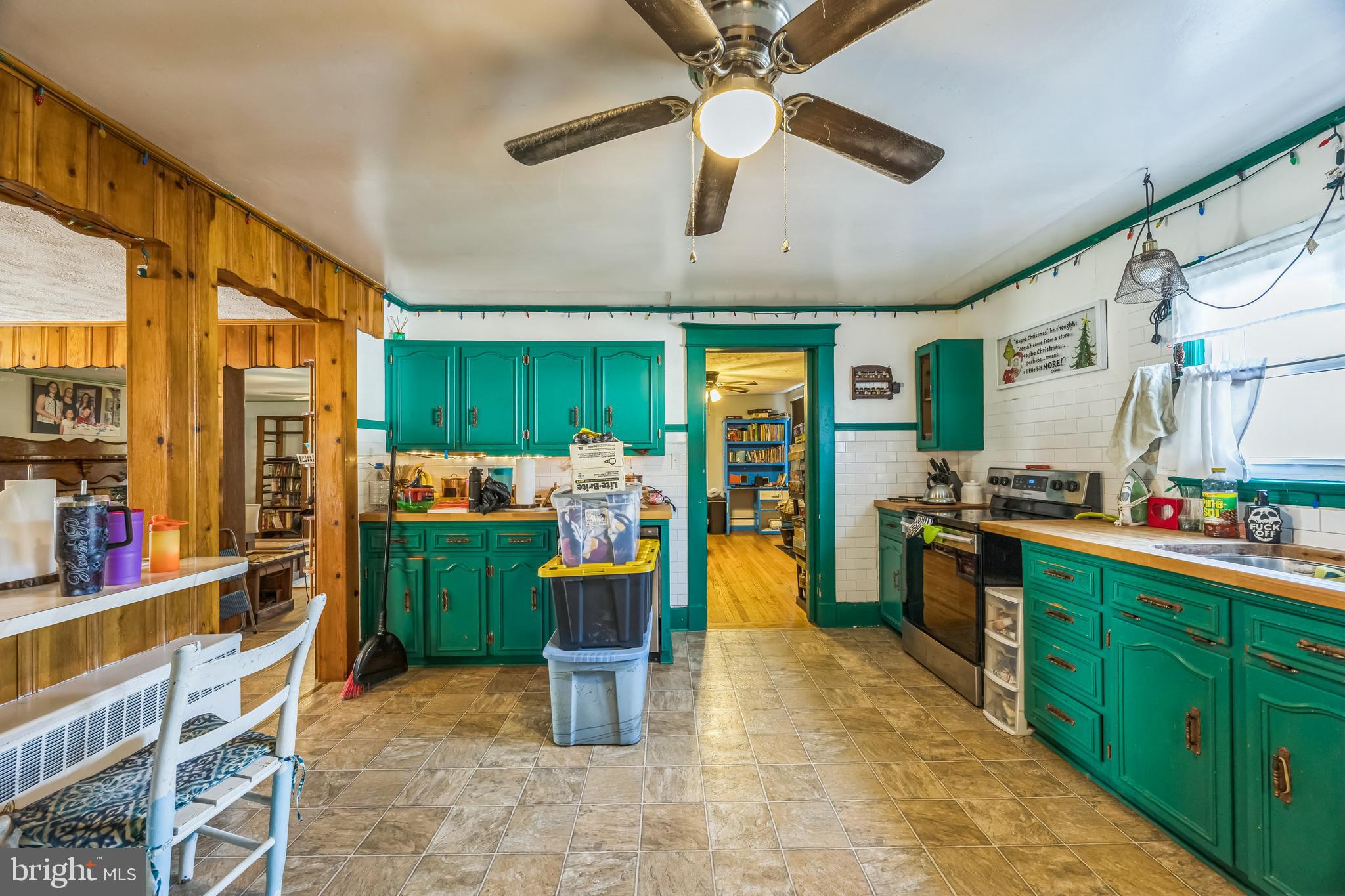 221 Kite Hollow Road Stanley, VA 22851 - Photo 8 of 33 Charming kitchen with vibrant teal cabinetry.