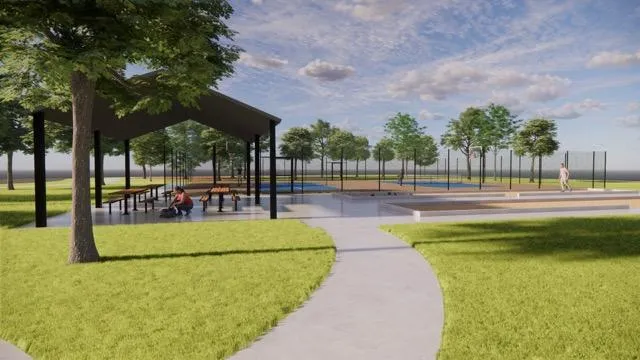 a view of a swimming pool with an outdoor space and seating area