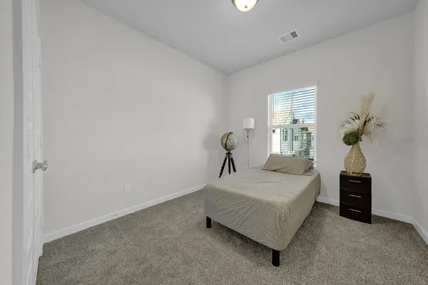 a storage room with cabinets