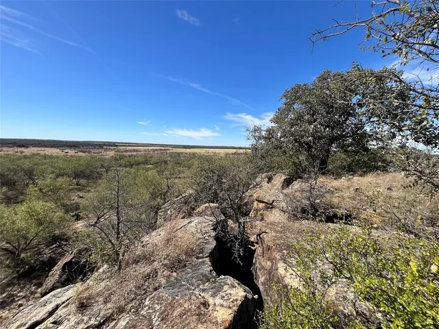 a view of a yard with wooden fence