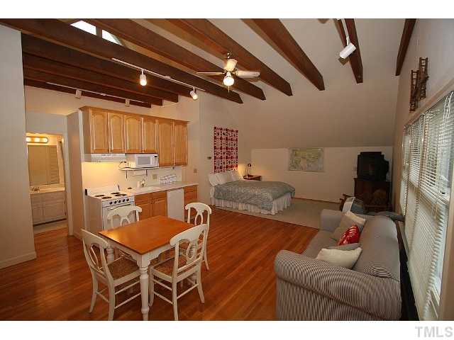 3938 Dover Road Durham, NC 27707 - Photo 9 of 11 Apartment over detached garage has wood floors, vaulted ceilings, efficient kitchen and great bathroom