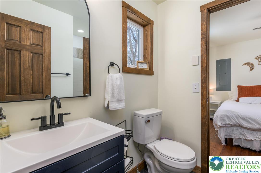 2206 Chatham Court Bushkill, PA 18324 - Photo 17 of 45 a bathroom with a sink a toilet and mirror