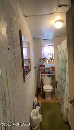 a bathroom with a toilet sink and mirror