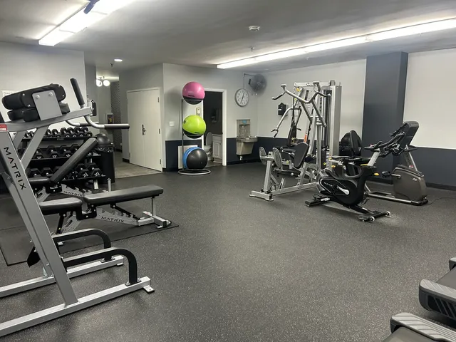 a view of a room with gym equipment