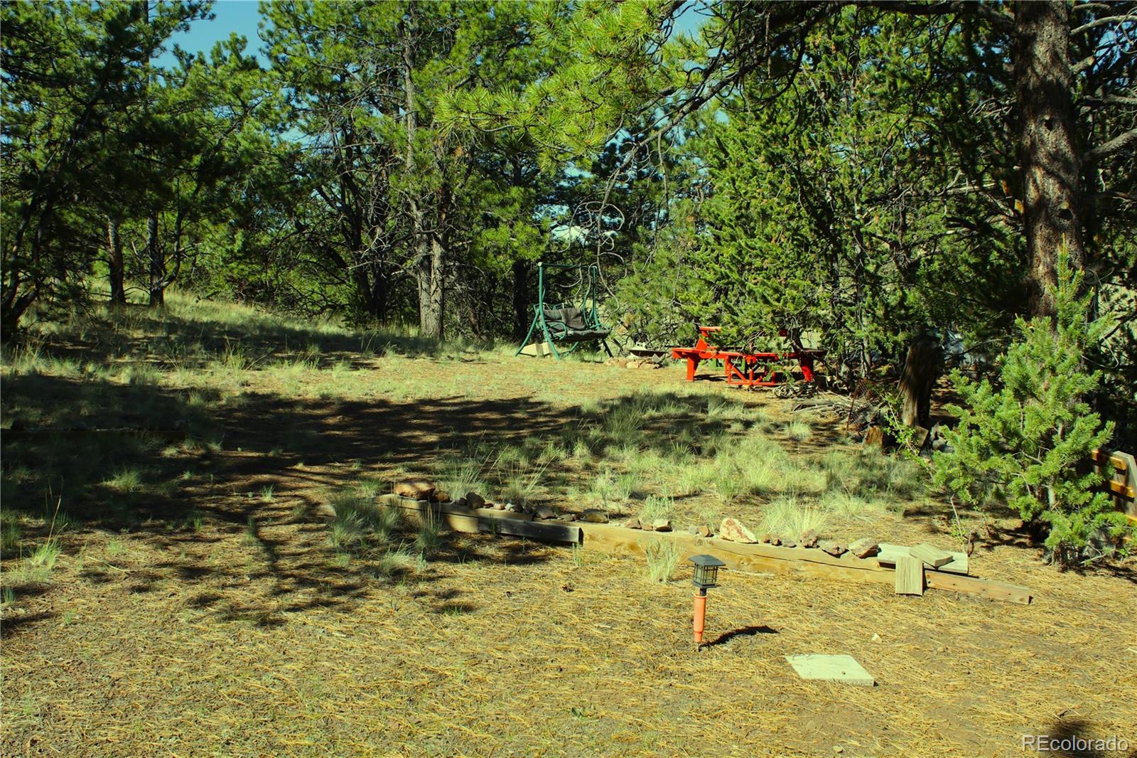 Hill Road Hartsel, CO 80449 - Photo 8 of 12 a backyard of a house with a yard and large trees