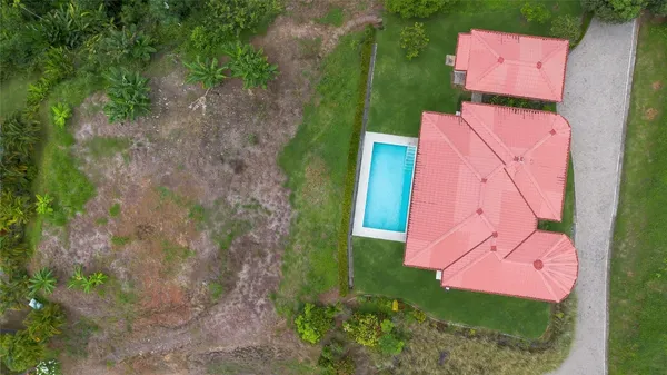 an aerial view of a house