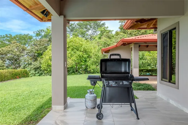 a view of a porch with a garden