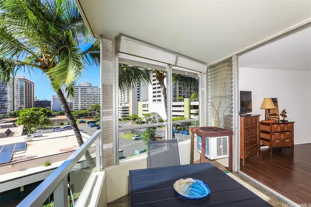 a outdoor view with a sitting space