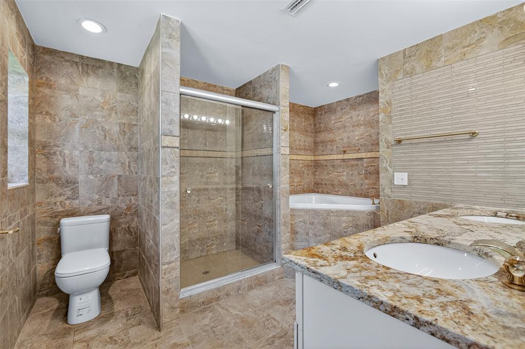 12903 112th Avenue Alachua, FL 32615 - Photo 43 of 95 a bathroom with a granite countertop sink a toilet and shower