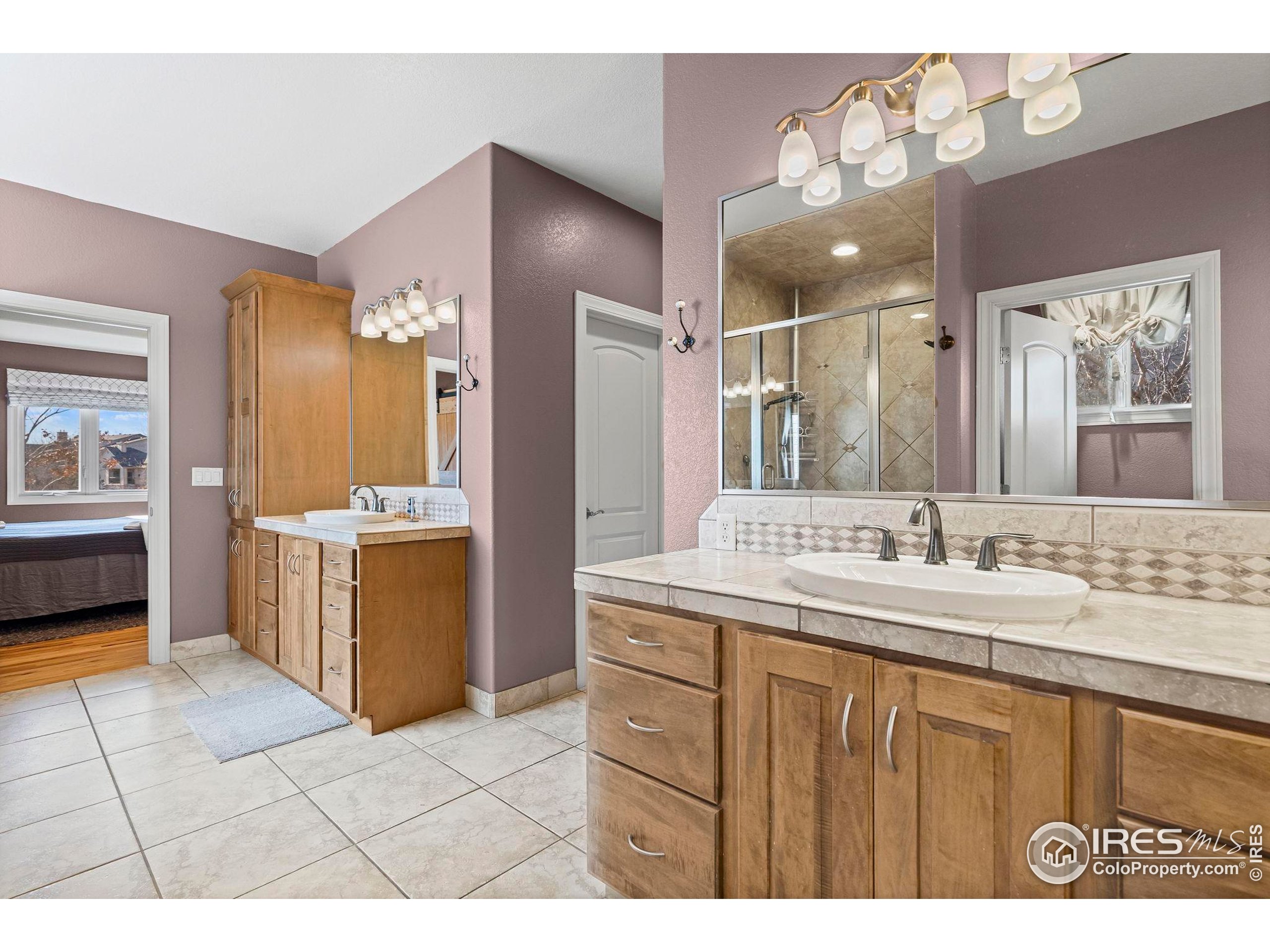 621 Roma Valley Drive Fort Collins, CO 80525 - Photo 22 of 50 a bathroom with a sink a vanity a mirror and a shower