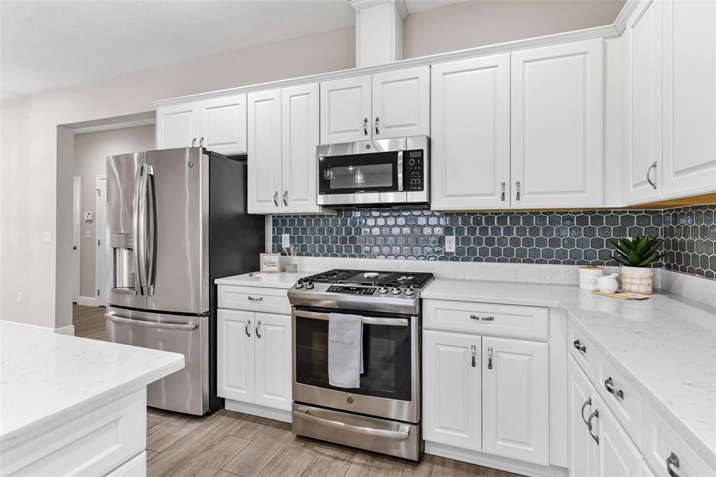 224 Silver Maple Road Groveland, FL 34736 - Photo 21 of 54 a kitchen with granite countertop white cabinets and stainless steel appliances