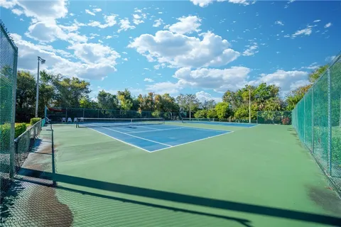 a view of a yard with large trees
