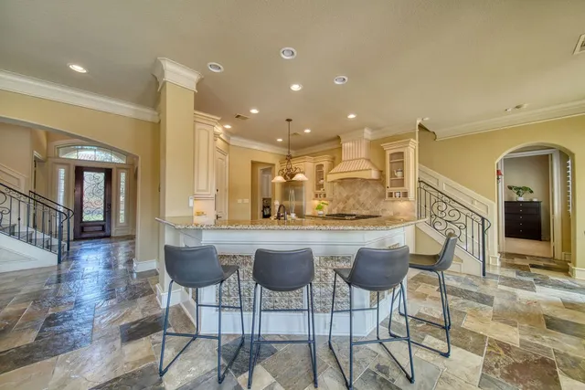 a view of a dining room and furniture